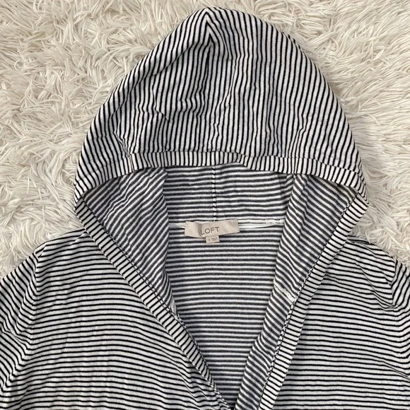 Loft Open Hooded Striped Cardigan 💗 White & Black - Picture 9 of 16